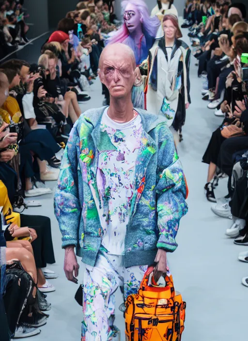 Image similar to hyperrealistic and heavy detailed balenciaga runway show of rick and morty , Leica SL2 50mm, vivid color, high quality, high textured, real life