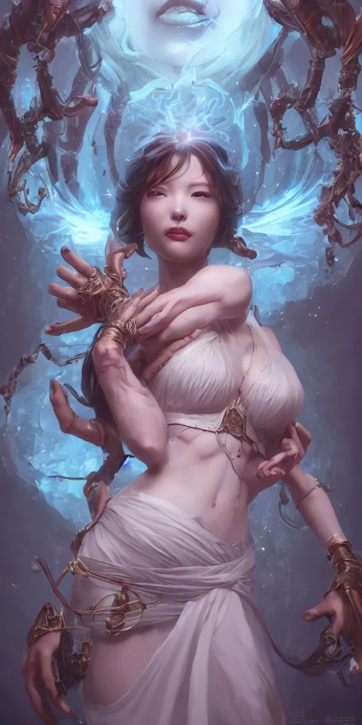 Image similar to goddess with six arms made by Stanley Artgerm Lau, WLOP, Rossdraws, ArtStation, CGSociety, concept art, cgsociety, octane render, trending on artstation, artstationHD, artstationHQ, unreal engine, 4k, 8k,