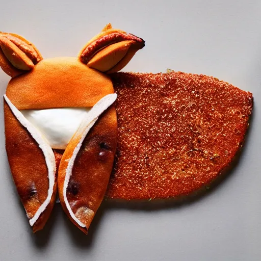 Image similar to studio photography of food in the shape of a fox