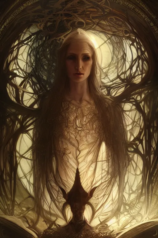 Image similar to elvish psychonaut physically accurate, moody dynamic lighting, very very intricate, very very elegant, highly detailed, digital painting, artstation, HR GIGER, Hieronymus Bosch, Francis Bacon, concept art, smooth, very beautiful, sharp focus, illustration, art by artgerm and greg rutkowski and alphonse mucha