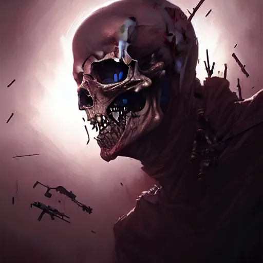 Image similar to only the dead have seen the end of war, artwork by artgerm, danger lurking in the night, fear of death, rendered in pov - ray, style of greg rutkowski and jackson pollock