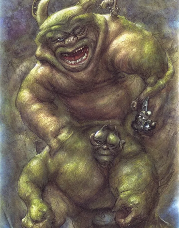 Image similar to cute little ogre, by Brian Froud, painterly