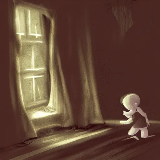 Prompt: a kid in a haunted florest talking to a ghost, a Illustration by Pauline Baynes, trending on artstation