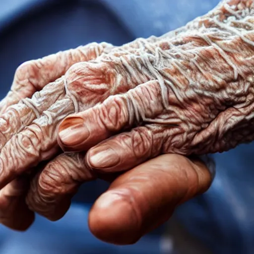 Prompt: highly detailed close up of elderly hands