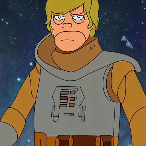 Prompt: luke skywalker as a character in futurama, animated, detailed, artstation