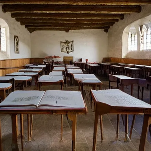 Prompt: a medieval school