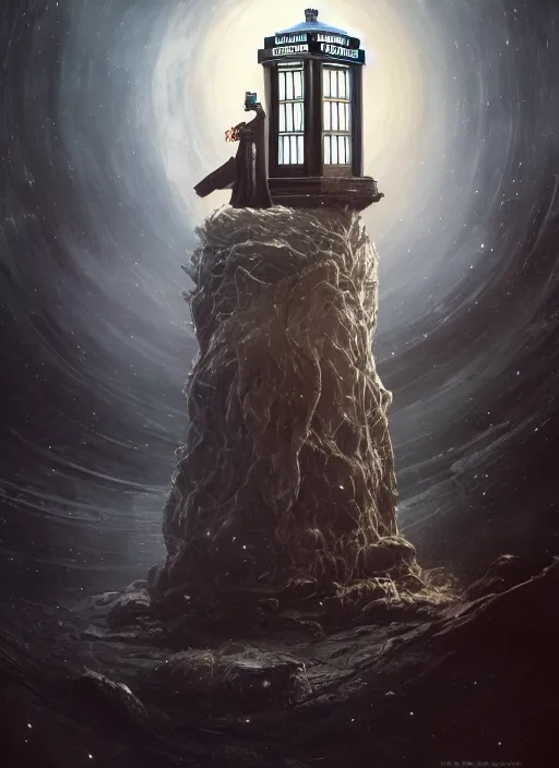 Prompt: A fancy portrait of The tardis by Greg Rutkowski, Sung Choi, Mitchell Mohrhauser, Maciej Kuciara, Johnson Ting, Maxim Verehin, Peter Konig, Bloodborne, 8k photorealistic, cinematic lighting, HD, high details, dramatic, atmospheric , trending on artstation