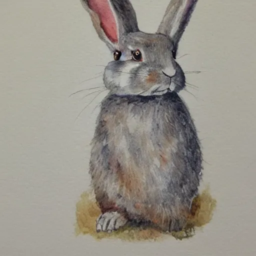 Image similar to a rabbit wearing a white ww1 uniform, watercolour