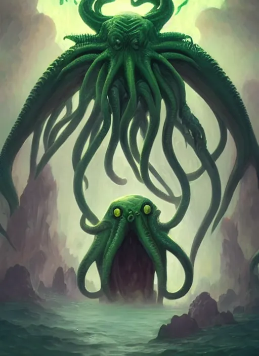 Prompt: cthulhu in adventure time, digital art by eugene de blaas and ross tran, vibrant color scheme, highly detailed, in the style of romanticism, cinematic, artstation, greg rutkowski