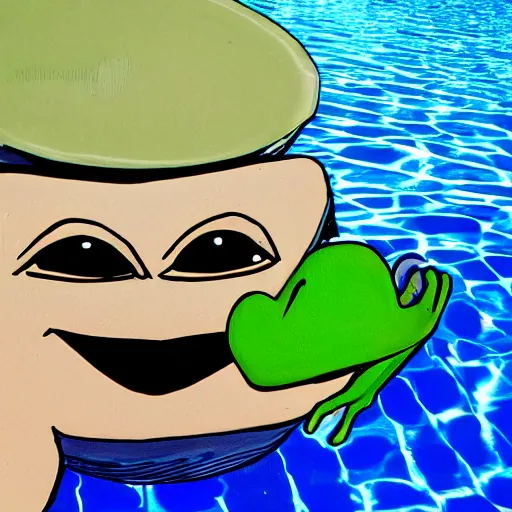 Image similar to pepe the frog is chilling in a pool