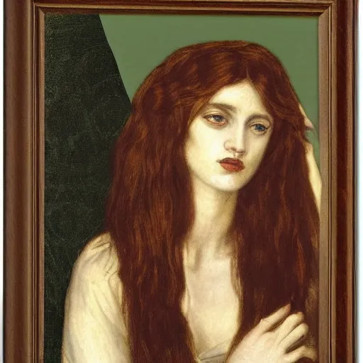 Prompt: Ophelie by John Everett Milla is and Dante Gabriel Rossetti, oil on canvas, Pre-raphaelit, moody atmosphere, emotional, cinematic atmospheric,