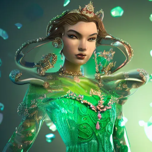 Image similar to portrait of wonderful princess of emeralds with fair skin, ornate, 8 k, gorgeous, intricate, detailed, accent lighting, dramatic lighting, octane render