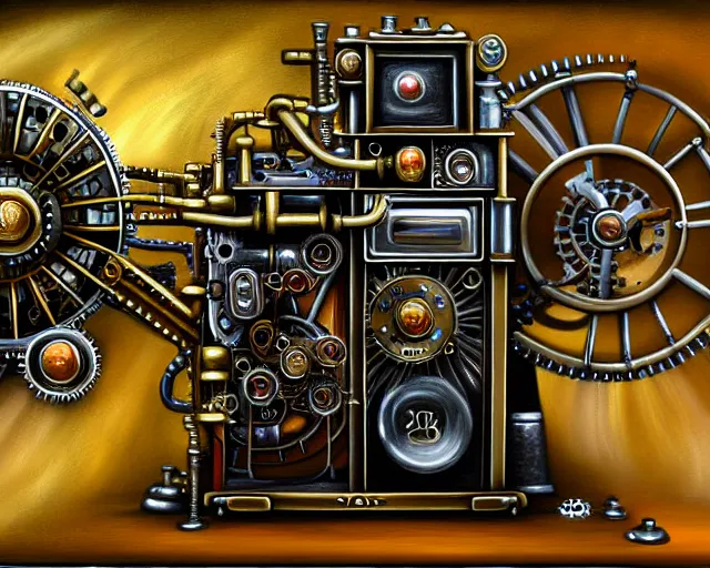 Prompt: steam punk mechanical computer, detailed painting
