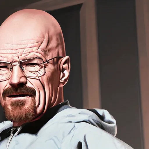 Image similar to close up, cropped award winning photo of walter white wearing pink headphones screaming and shouting, incredibly detailed, sharp focus, hyper realistic