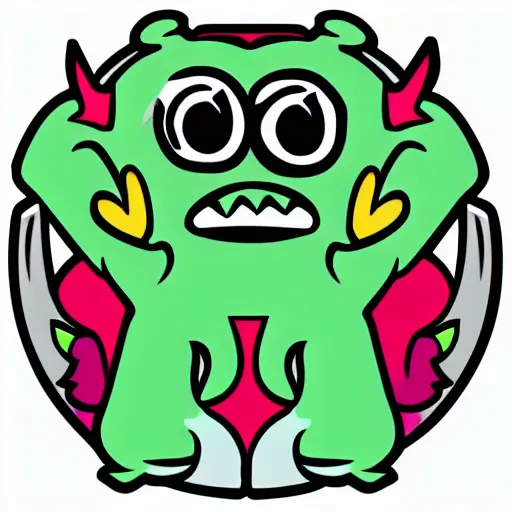 Image similar to sticker illustration of a cute monster. bright colors. bold outlines.