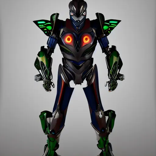 Image similar to Biomechanical Kamen Rider, glowing eyes, daytime, grey rubber undersuit, Guyver Dark Hero inspired armor