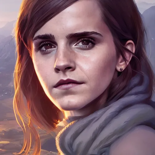 Image similar to highly detailed portrait, emma watson, in gta v, stephen bliss, unreal engine, fantasy art by greg rutkowski, loish, rhads, ferdinand knab, makoto shinkai and lois van baarle, ilya kuvshinov, rossdraws, tom bagshaw, global illumination, radiant light, detailed and intricate environment