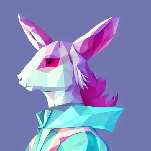 Prompt: aesthetic rabbit fursona portrait, commission of a anthropomorphic male horse, fursona horse wearing stylish holographic clothes, winter armosphere, pastel simple art, low poly