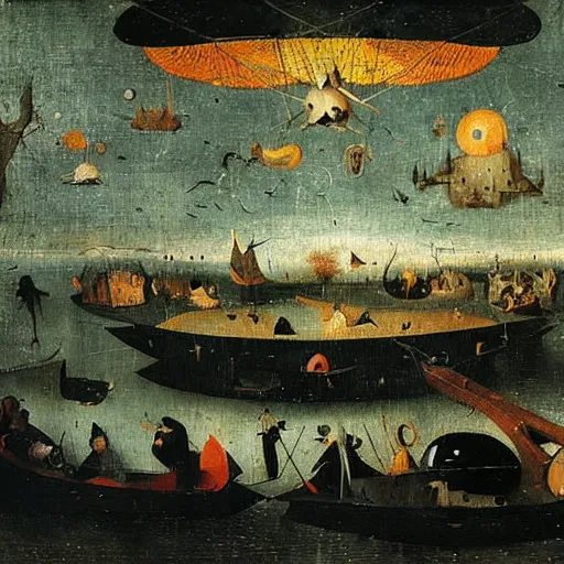 Image similar to The performance art shows a group of flying islands, each with its own unique landscape, floating in the night sky. The islands are connected by a network of bridges, and a small group of people can be seen walking along one of the bridges. Mediterranean by Hieronymous Bosch straight