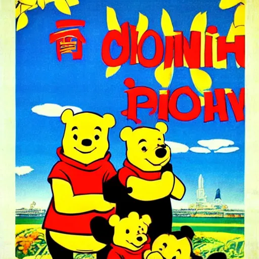 Image similar to 1979 vietnamese propaganda poster depicting Winnie the Pooh