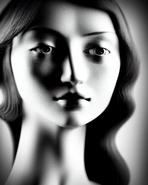 Image similar to tintype black and white dreamy young beautiful female artificial intelligence, metropolis, cinematic, rim light, bokeh, photo - realistic, elegant, high detail, 8 k, masterpiece, photo taken in 1 9 3 0