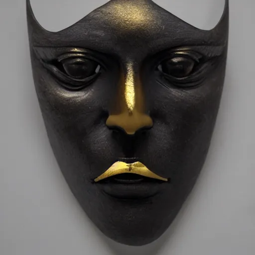 Image similar to perfect statue of beautiful evil face made from black marble with gold, by johannes voss