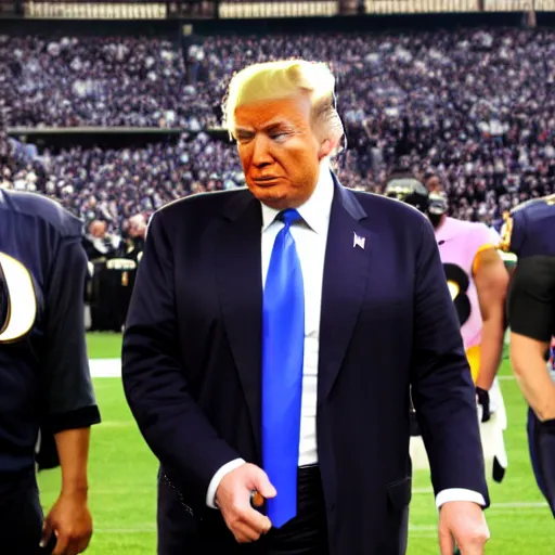 Prompt: Donald Trump wearing a Baltimore Ravens uniform