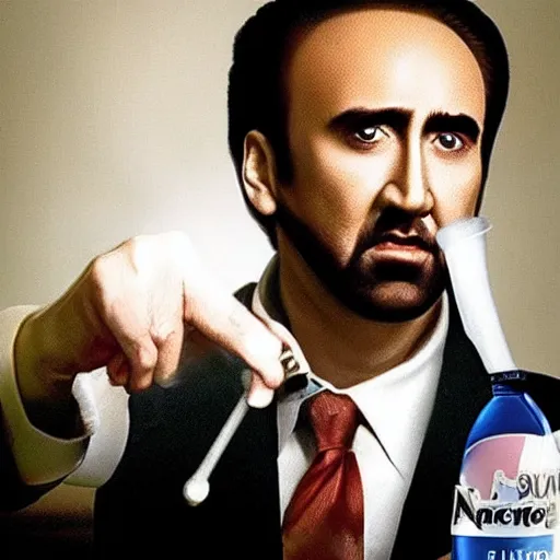 Image similar to liquid Nicolas Cage from bottle.