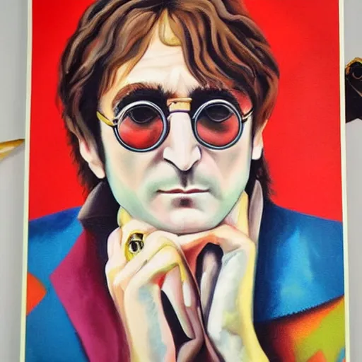 Prompt: John Lennon fashion, oil Painting, gucci poster