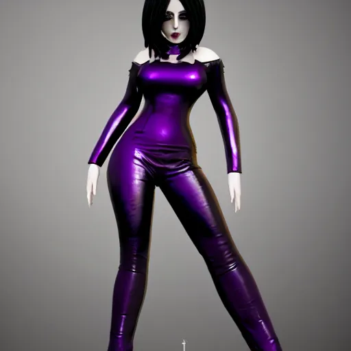 Prompt: a curvy feminine pale goth cutie with a thin waist in a purple regal tight seductive leather sequined outfit, cgsociety, photorealistic, sublime-comforting ambience, 16k, smooth, sharp focus, trending on ArtStation, volumetric lighting, fully clothed, worksafe