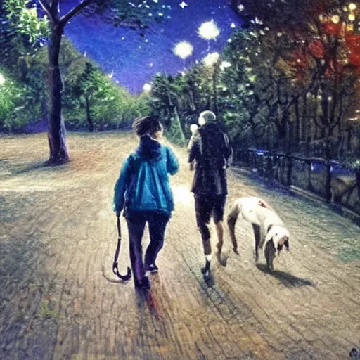 Image similar to dog walking in the night panting