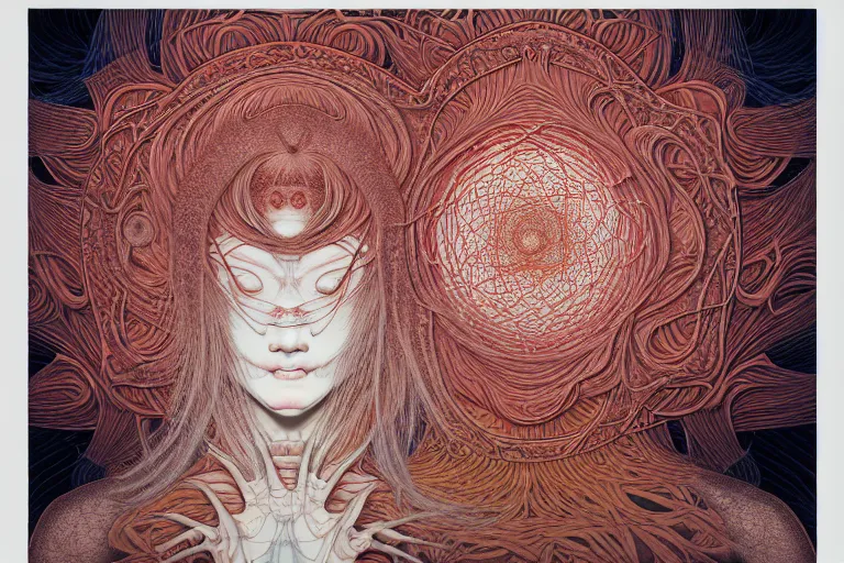 Image similar to realistic detailed image of an abstract spirit in a padded room, conjuring psychedelic background, part by takato yamamoto, part by alex gray, ross tran, james jean, ultra realistic, octane render, highly detailed, 8 k, trending on artstation, cosmic, symmetry, masterpiece
