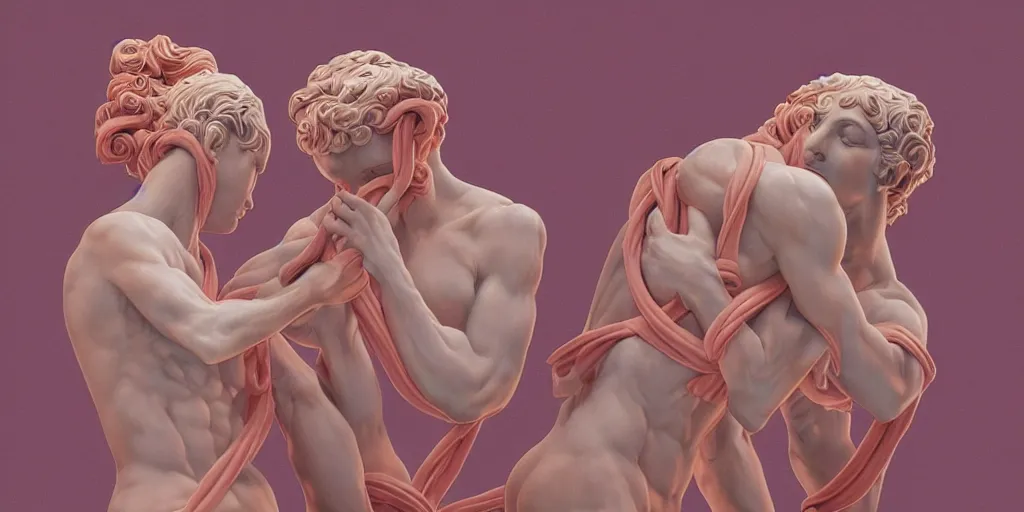 Image similar to greek sculpture of intertwined bodies painted by james jean in pastel colors, redshift, octane