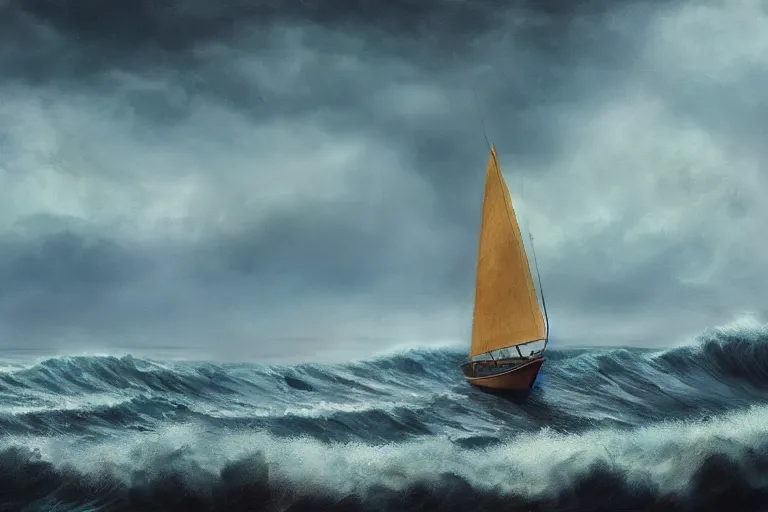 Image similar to a real photographic landscape painting with incomparable reality, super wide, ominous sky, sailing boat, wooden boat, lotus, huge waves, starry night, harry potter, volumetric lighting, clearing, realistic, james gurney, artstation
