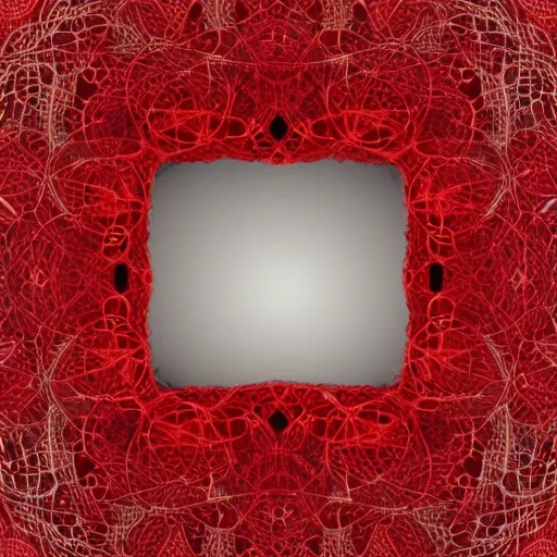 Prompt: lace spheres on a red cube