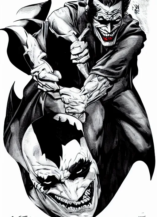 Image similar to Batman holding the Joker's head in his hand