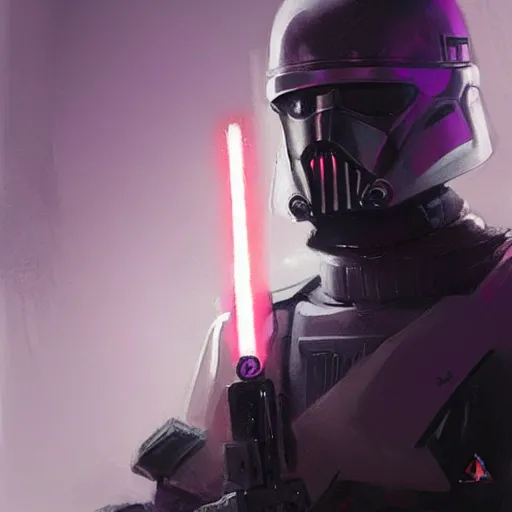 Image similar to concept art of a portrait by greg rutkowski, a soldier of the eternal empire wearing black and purple tactical gear, star wars expanded universe, smooth, sharp focus, artstation hq.