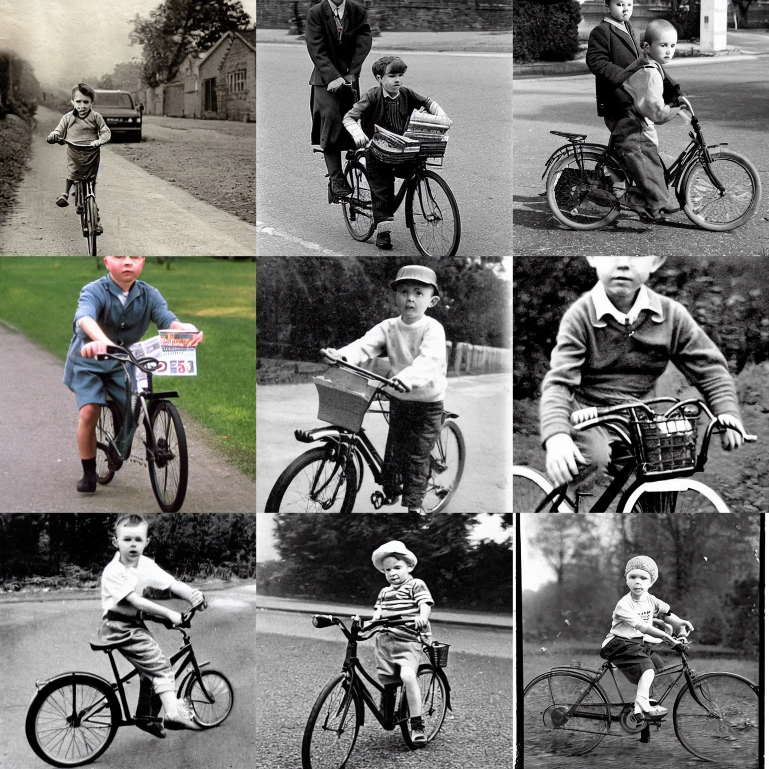 Prompt: karl pilkington as a boy on his bike delivering newspapers