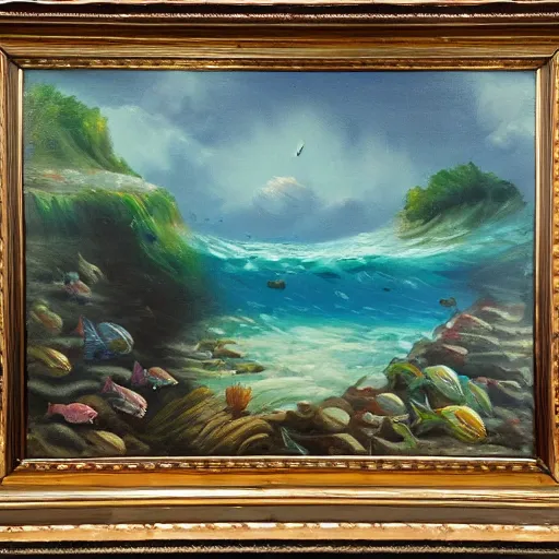 Prompt: oil painting of underwater landscape scene