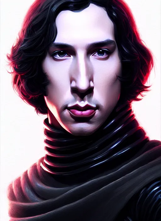 Image similar to portrait of kylo ren, intricate, elegant, glowing lights, highly detailed, digital painting, artstation, glamor pose, concept art, smooth, sharp focus, illustration, art by artgerm and greg rutkowski, artey freytag