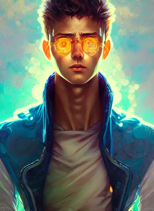 Prompt: handsome genos, half body shot, path traced, highly detailed, high quality, digital painting, alena aenami, lilia alvarado, shinji aramaki, karol bak, alphonse mucha, tom bagshaw