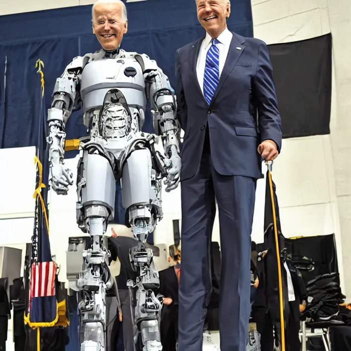 Prompt: Joe Biden Cyborg, Huge 8ft Tall, Detailed Photo