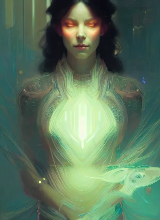 Image similar to symmetry!! portrait of a beautiful princess, sci - fi, glowing lights!! intricate, elegant, highly detailed, digital painting, artstation, concept art, smooth, sharp focus, illustration, ethereal, ominous, misty, by ruan jia and jeremy mann and alphonse mucha, 8 k