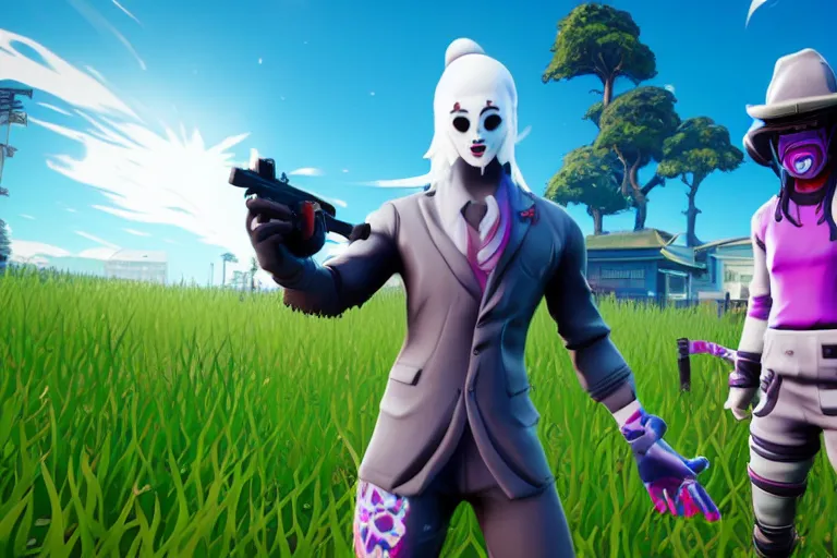 Prompt: a screenshot of a player with a japanese horror ghost child skin in fortnite ( 2 0 1 7 ), ju - on public event in fortnite