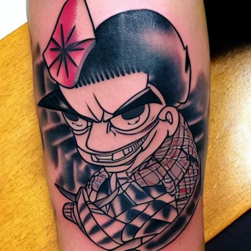 Image similar to a yakuza tattoo + anime + tex avery