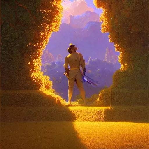 Image similar to a portal to another world glowing with magic. detailed. rule of thirds. intricate. sharp focus. wide angle. unreal engine 8 k. painting by maxfield parrish. wlop. greg rutkowski.