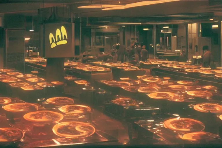 Image similar to mcdonald's mc - aspic aspic meal, in 1 9 9 5, y 2 k cybercore, industrial low - light photography, still from a ridley scott movie