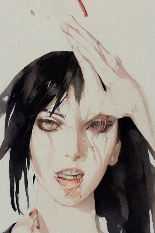 Image similar to a ultradetailed beautiful painting of a stylish woman with a white tank top, she has short black hair with bangs, by conrad roset, greg rutkowski and makoto shinkai trending on artstation