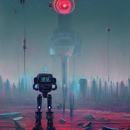 Prompt: a oil painting of Cyberpunk robot in eternal planet from No man’s sky by Simon Stålenhag, in style of fractal landscape by H.R. Giger,neonpunk, Sci-Fi, 8k, ultra detail, volumetric lighting, unreal engine, octane render, ultra realistic, max quality, epic 35 mm lens shot, photorealism