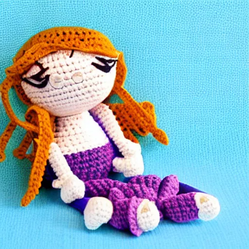 Image similar to product image of a cute crochet grandma made of crochet who's making a crochet. high resolution